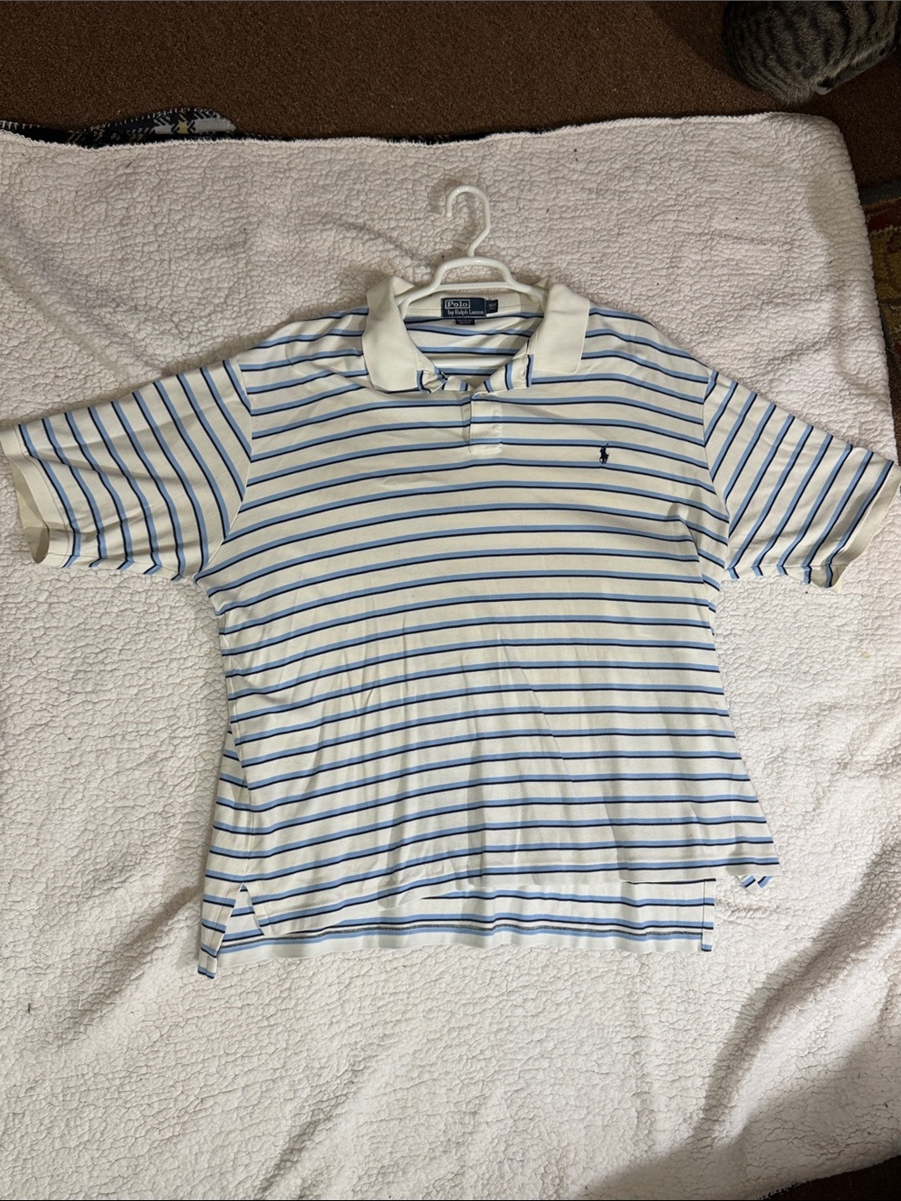 Polo by Ralph Lauren White Polo Shirt with Blue Stripes
